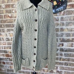 Vintage wool thick Ireland Chunky cableknit Fisherman shacket Sweater ca…